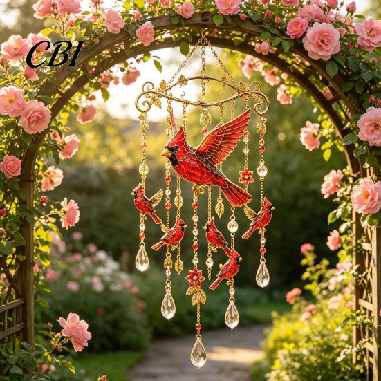 Yard Art for Outside Hummingbird Wind Chime, Chimes Outside, Stained Glass & Crystal Sun Catcher Hanging Bird Ornament Windchime, Colorful Decorations