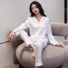 Women’s Ice Silk Pajama Set Long Sleeve Top and Pants Spring Summer Autumn Herringbone Pattern Elegant Loungewear