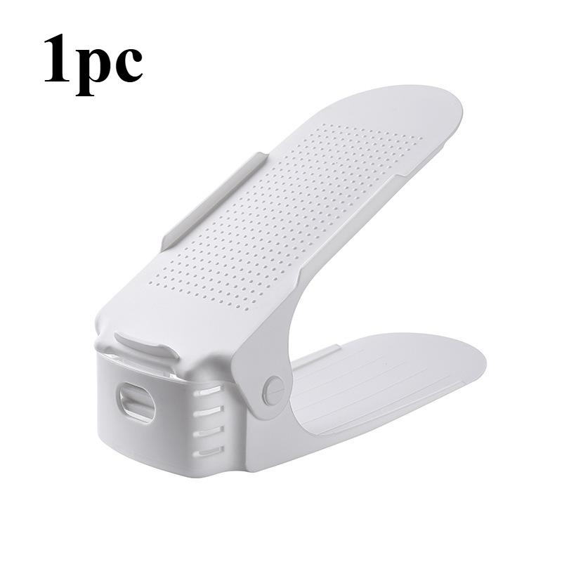 

Double Shelf Space Saving White Plastic Adjustable Shoe Rack Wardrobe for Bedroom