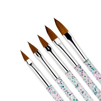 YIKOOLIN 5Pcs Nail Art Brushes Set Acrylic UV Gel Glitter Drawing Painting Nylon Bristles Crystal Handle Carving Flower Pens Nai