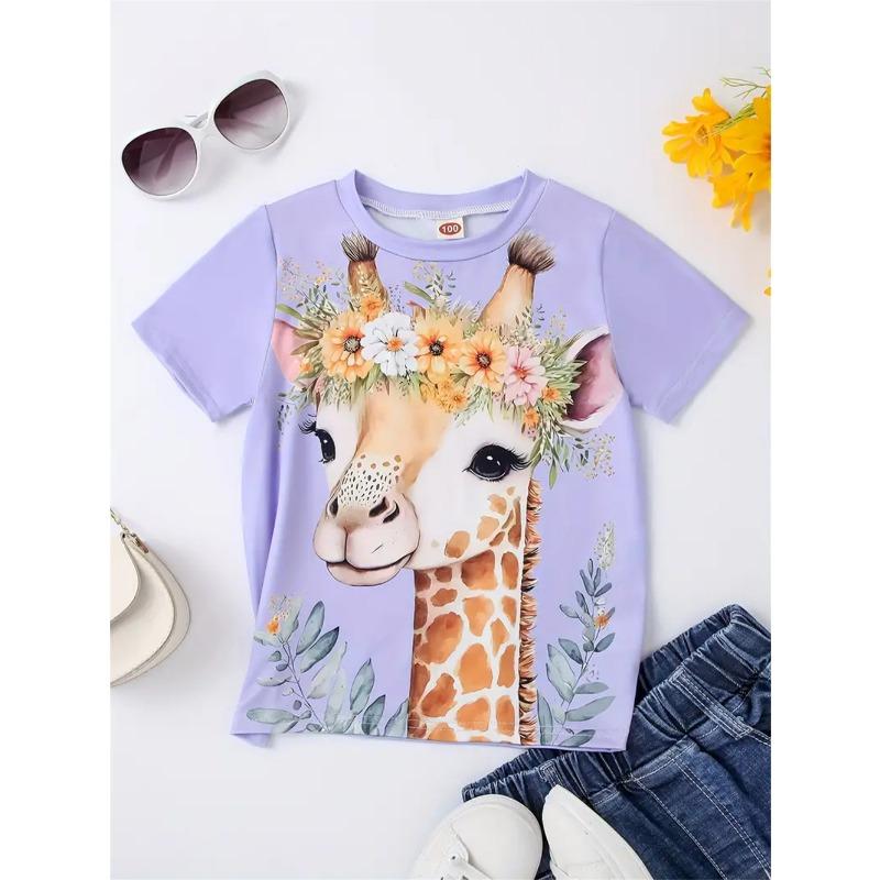 2025 Girls' Clothing Cute Animal Elephant 3d Print Fashion Casual T-Shirts Funny Girls' T-Shirts Summer Short Sleeved Tops Tee