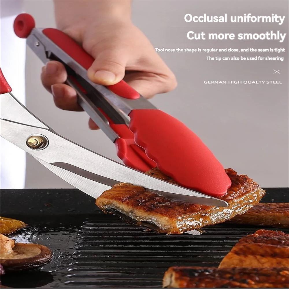 Stainless Steel Barbecue Scissors Clip Set Kitchen Tools Silicone Food Clip Scissors Outdoor Camping Barbecue Set Korean Home