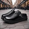 Black Platform Mules Mens Backless Loafers Slippers Thick Bottom Half Shoes For Men Closed Toe Sandals Semi-Drag Casual Shoes