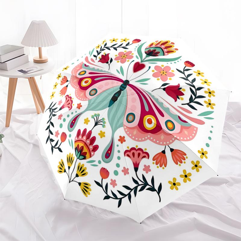 

1pc Butterfly Art Durable Cartoon Folding Umbrella, Portable Compact Umbrella for Men and Women A017