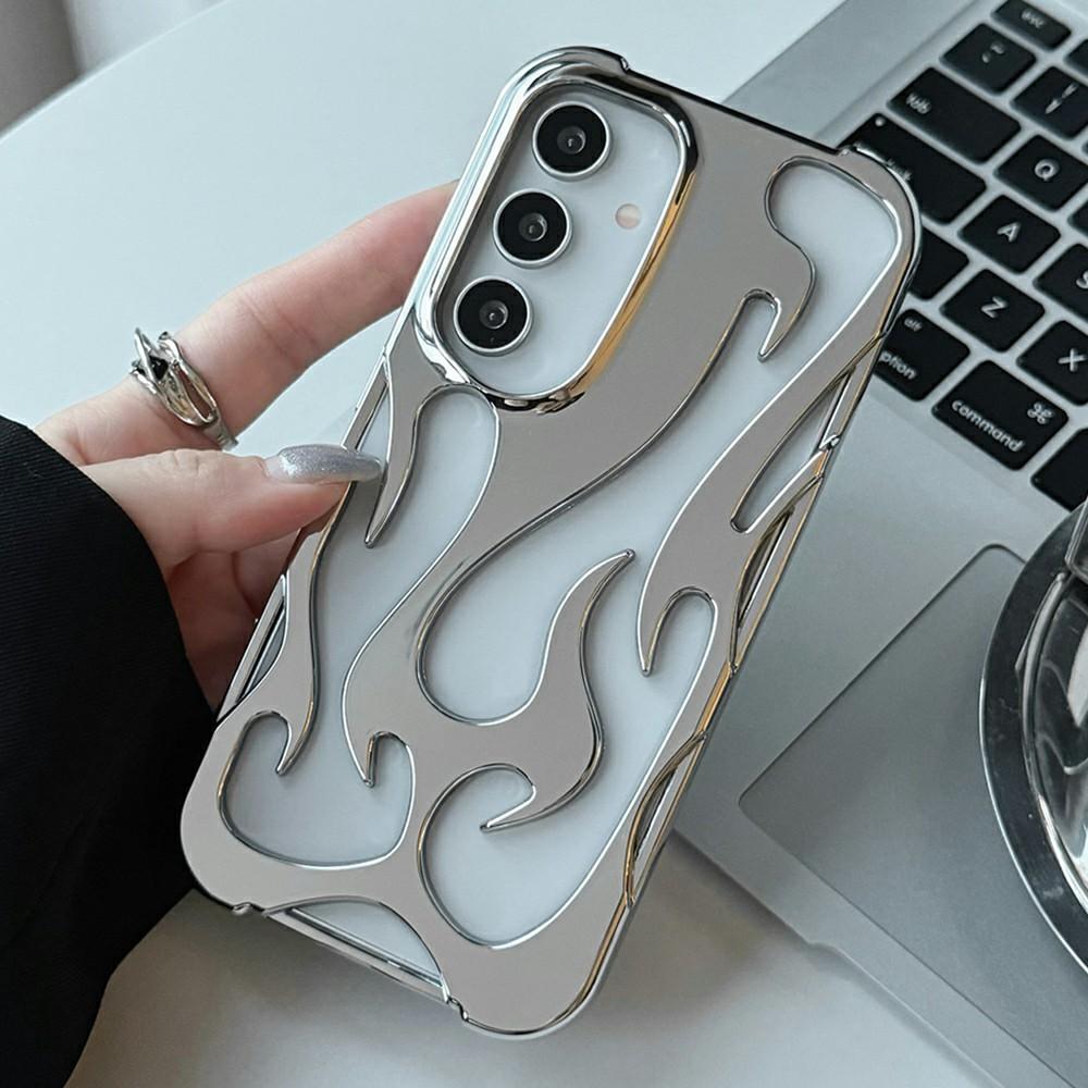 

Чехол для Samsung Galaxy S25 с дизайном Hollow Flame, гальванизированный чехол для телефона TPU Silver