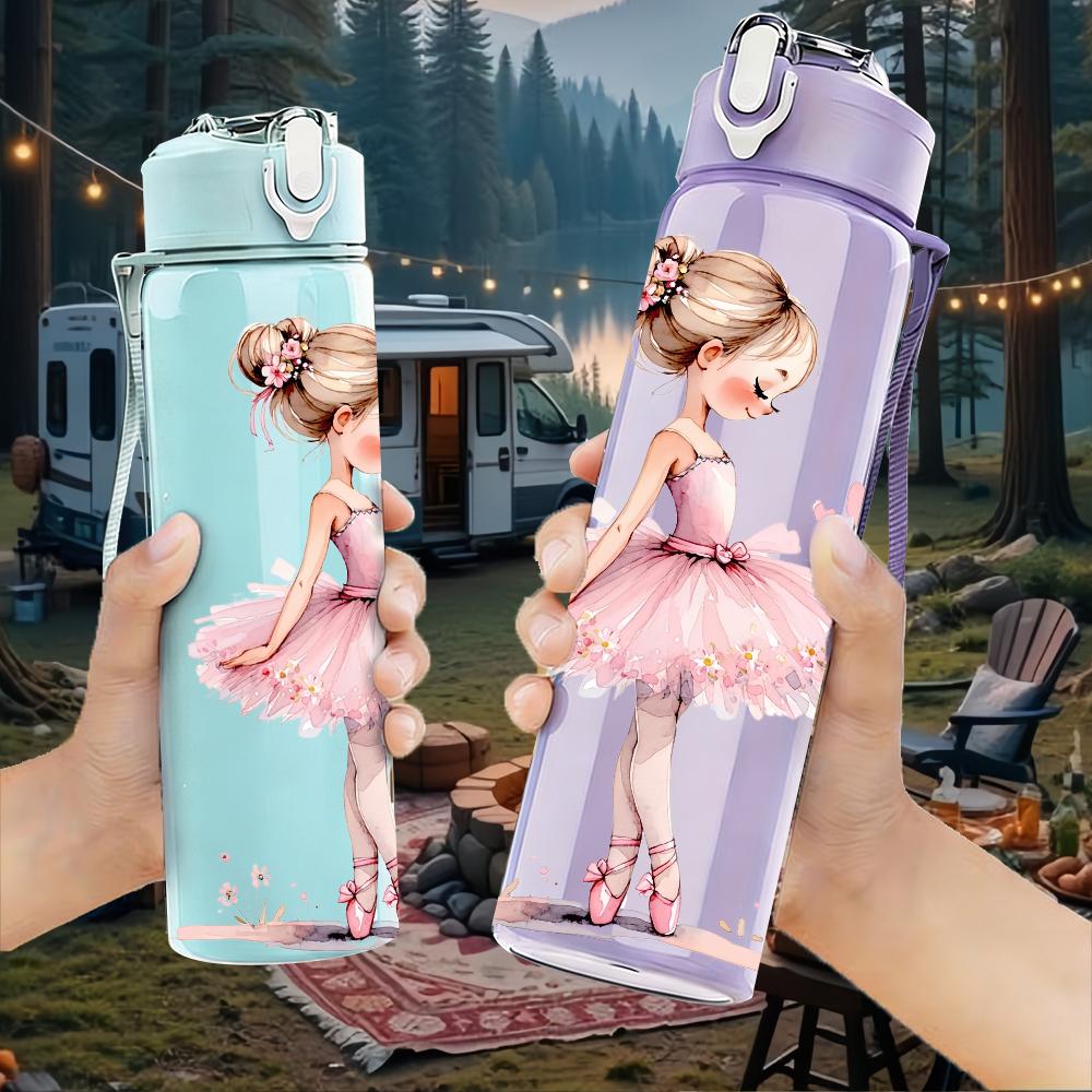 1PZ Tutù Rosa Morbido Silhouette Ballerina 750ml Bottiglia d'Acqua in Plastica Colorata Tappo Flip-Top a Cannuccia Anti-perdita Per Sport Ufficio Uso Domestico