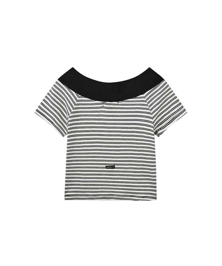 Lense Blocking Off Shoulder Stripe T-Shirt Black
