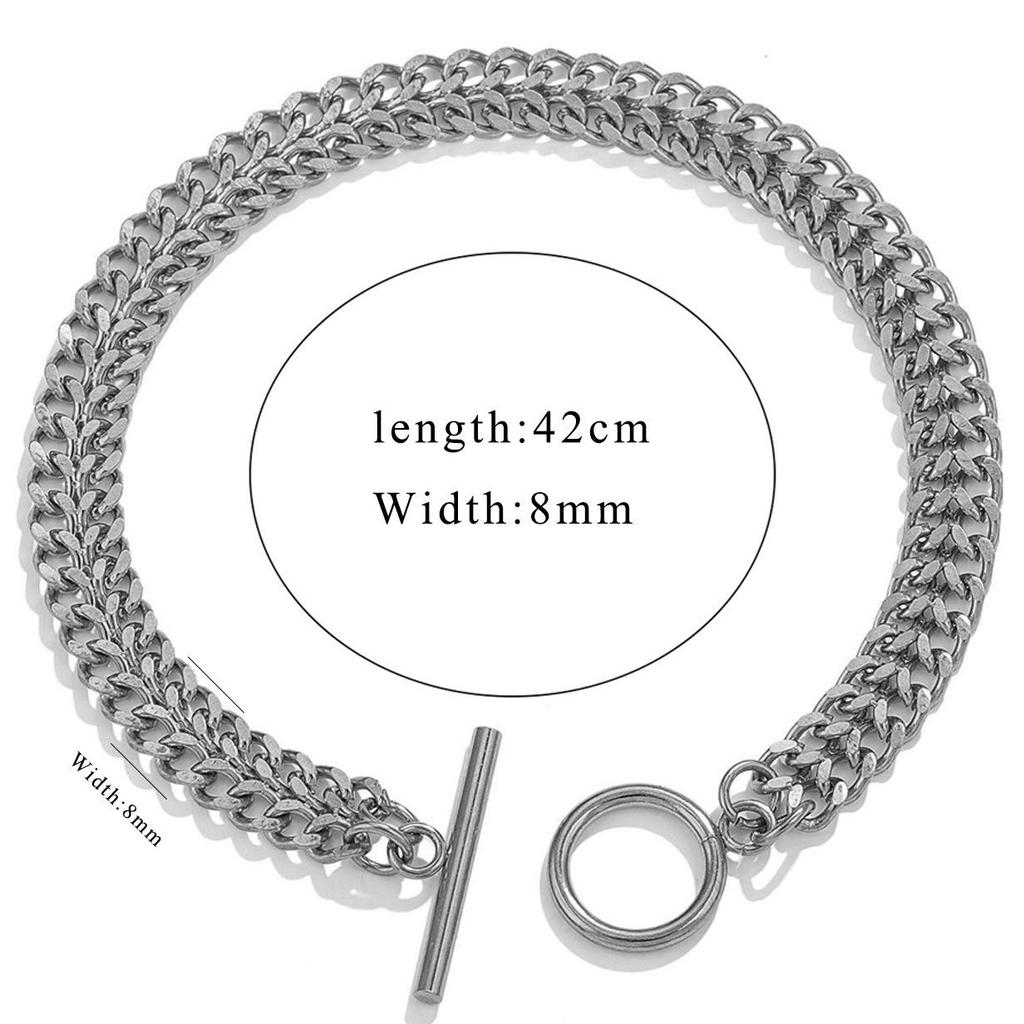 Stainless Steel Hip-Hop Figaro Chain Multi-Layer Necklace & Bracelet Set with OT Toggle Clasp