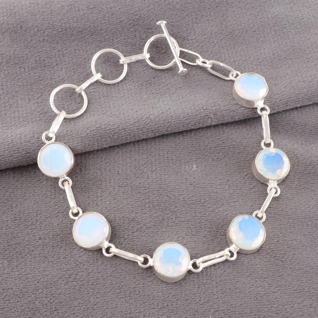 Milky Opal Gemstone 925 Stamped Silver Jewelry Handmade Bracelet Gift For Friend RB-14-19