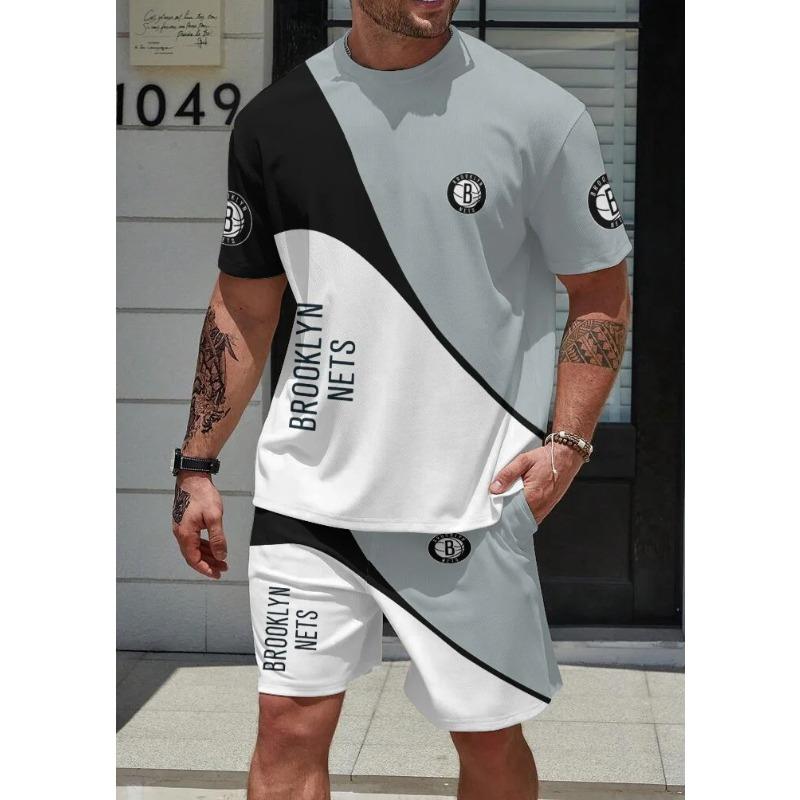 Men's Summer 3D Printed Casual Set Fashionable Comfortable Loose Color Printed Ball Sport Wear