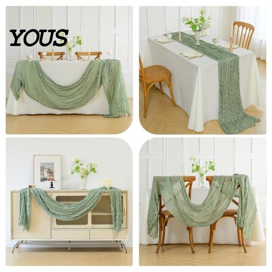 Charming Dining Decor Cheesecloth Table Runner, Boho Rustic Gauze Wrinkled Farmhouse High Quality Runner Sheer for Wedding Party Baby Shower Birthday