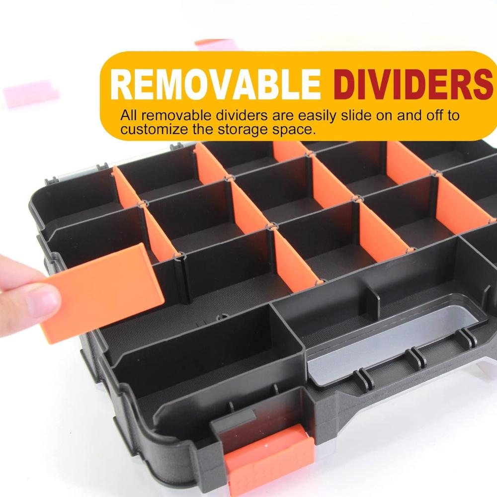 1pc Small Parts Organizer, 34-Compartments Double Side Parts Organizer with Removable Dividers for Hardware Screws, Bolts, Nails, Beads Jewelry & More