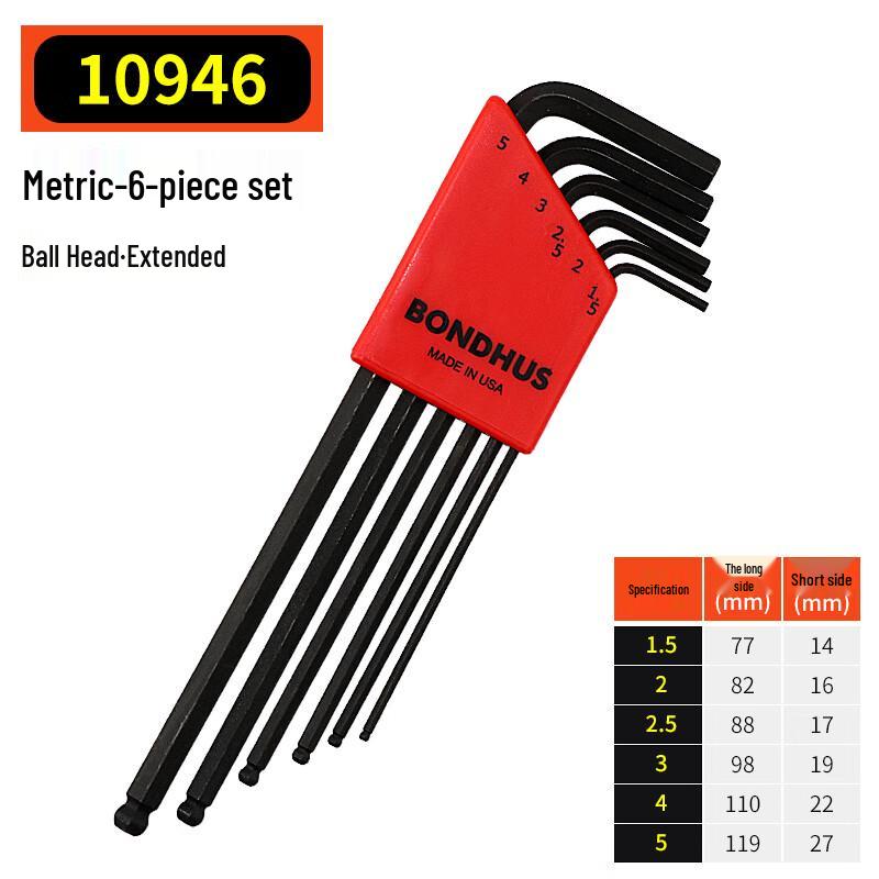 BONDHUS 10946 Protanium Steel Hex Key Set 1.5-5mm 6-Piece Set