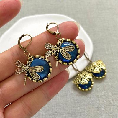 Vintage Moonstone Dragonfly & Butterfly Earrings