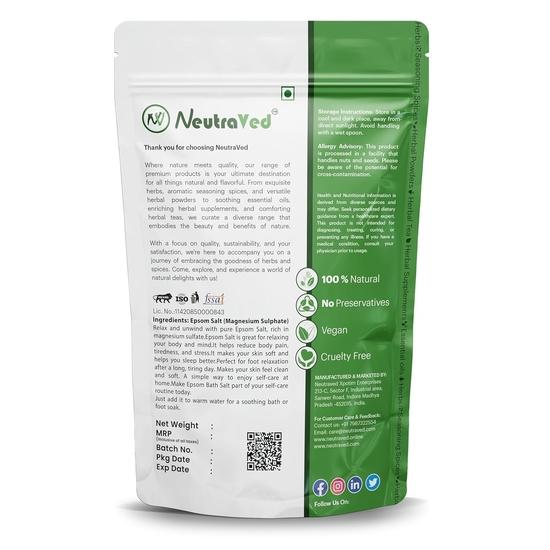 Sare Epsom NeutraVed pentru Picioare - 500g| Cristal de Sare de Baie Epsom 100% Pură | Sulfat de Magneziu Neparfumat - 500g