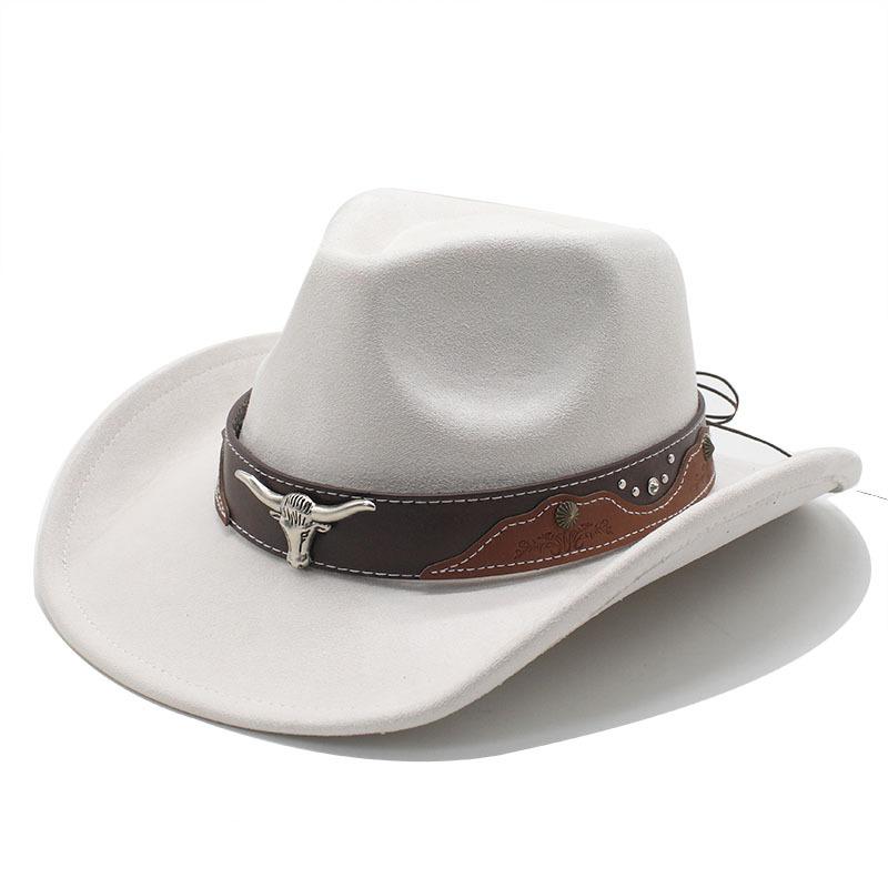 Retro Bull Head Western Cowboy Hat Men And Women, Tibetan Suede Jazz Hat, Big-Brimmed Top Hat