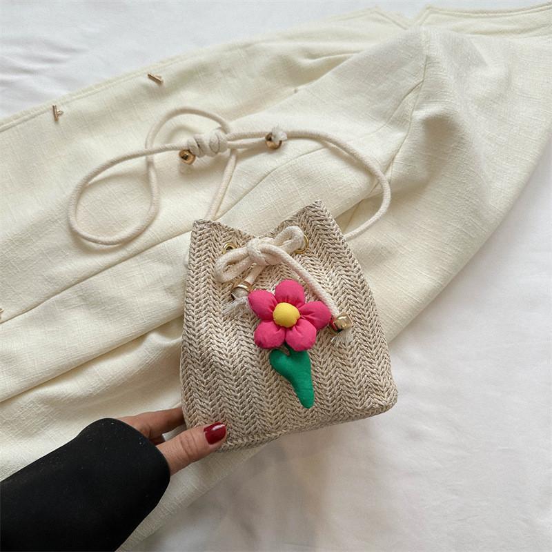 Trendy Casual Crossbody Bag For Women With Soft Woven Design And Bucket Style OffWhite