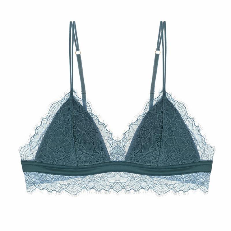 

Крошечные ресницы, кружево, тонкая треугольная чашка, нижнее белье без стального кольца, сексуальное дышащее и телесное нижнее белье для женщин M темно-синий