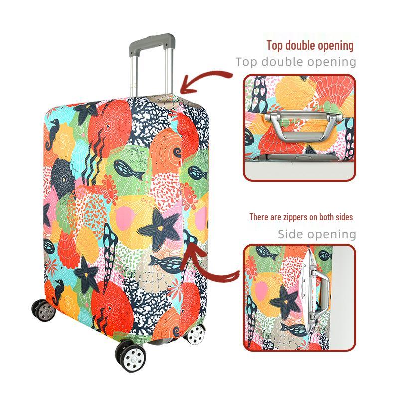 Elastic Zippered Travel Suitcase Protective Cover - Durable, Printed, and Wear-Resistant