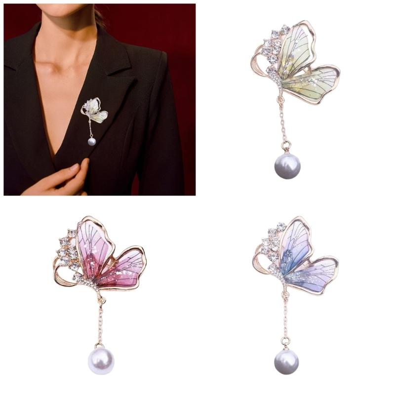 Elegant Butterfly Brooch With Pearls Designs Dripping Waterdrop Shape Alloy Materials for Women Fashion Accessory
