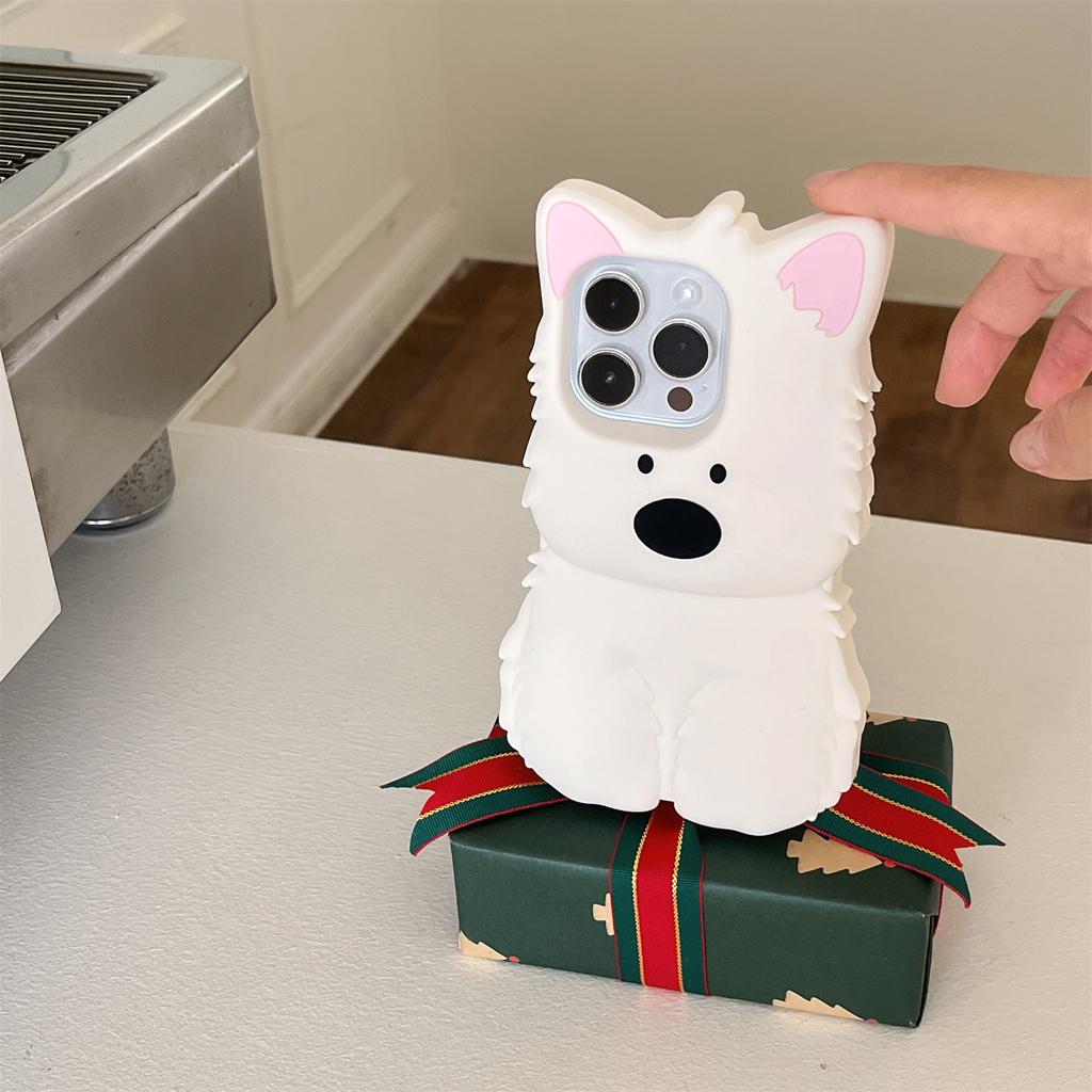 For iPhone 16 Pro Max Silicone Case 3D Highland Terrier Design Shockproof Phone Back Cover