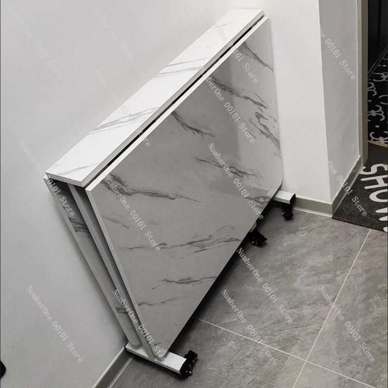 Household Folding Dining Table, Movable Extendable Table for Small Apartments, Rectangular Table with Chair, Space-saving Design