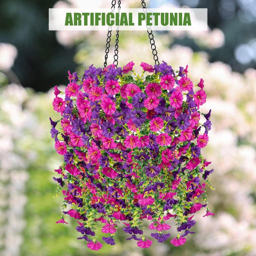 2pcs Artificial Morning Glory & Eucalyptus Hanging Decor Patio Ornaments Home Garden Wedding Party Decorations