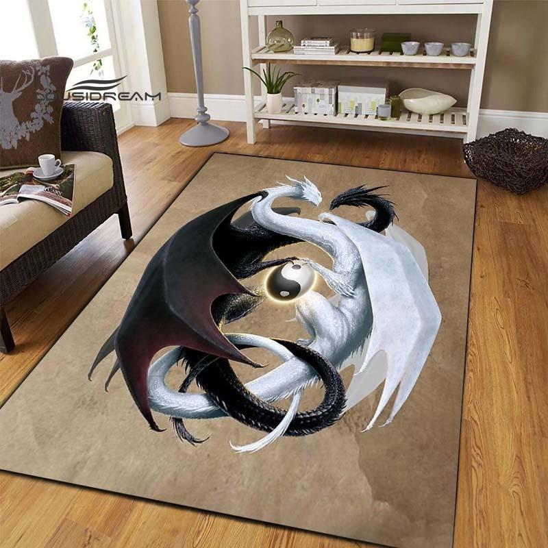 Σκούρο δράκος Χαλιά μόδας τρισδιάστατη εκτύπωση Fantasy Dragon Σαλόνι Υπνοδωμάτιο Μεγάλης επιφάνειας Μαλακό χαλί Σπίτι Παιδικό δωμάτιο Μάτι πατώματος