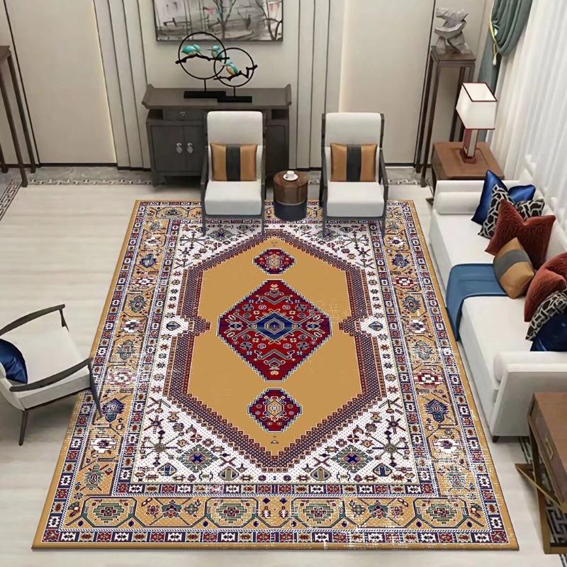 Classic Euro-American Foldable Carpet Thickened Washed Cotton Backing Ethnic Style Area Mat for Living Room Bedroom Home Decor