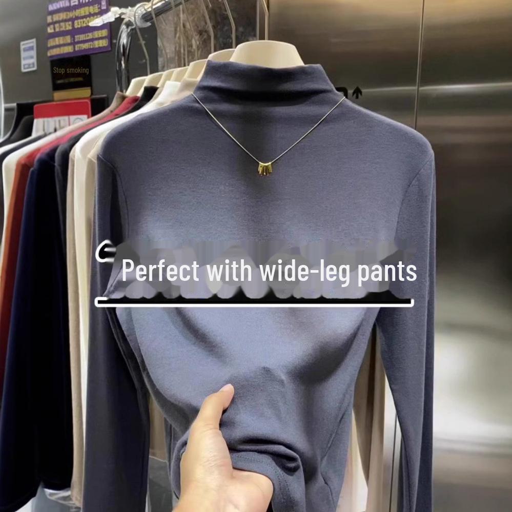 Women's Slim Half-High Collar Long-Sleeve T-Shirt - 2025 Autumn/Winter Collection