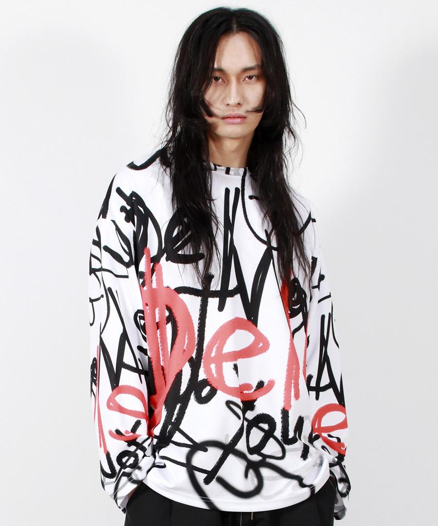 Deumakeu M Street Graffiti Oversized Long-Sleeve T-Shirt