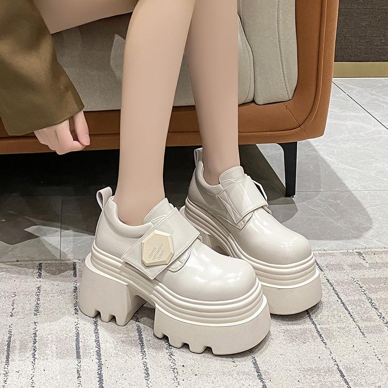 Fashion 10cm Synthetic Leather Comfy Platform Wedge Pumps Chunky Sneaker High Brand Spring Autumn Casual Shoe British Style Chunky Shoes