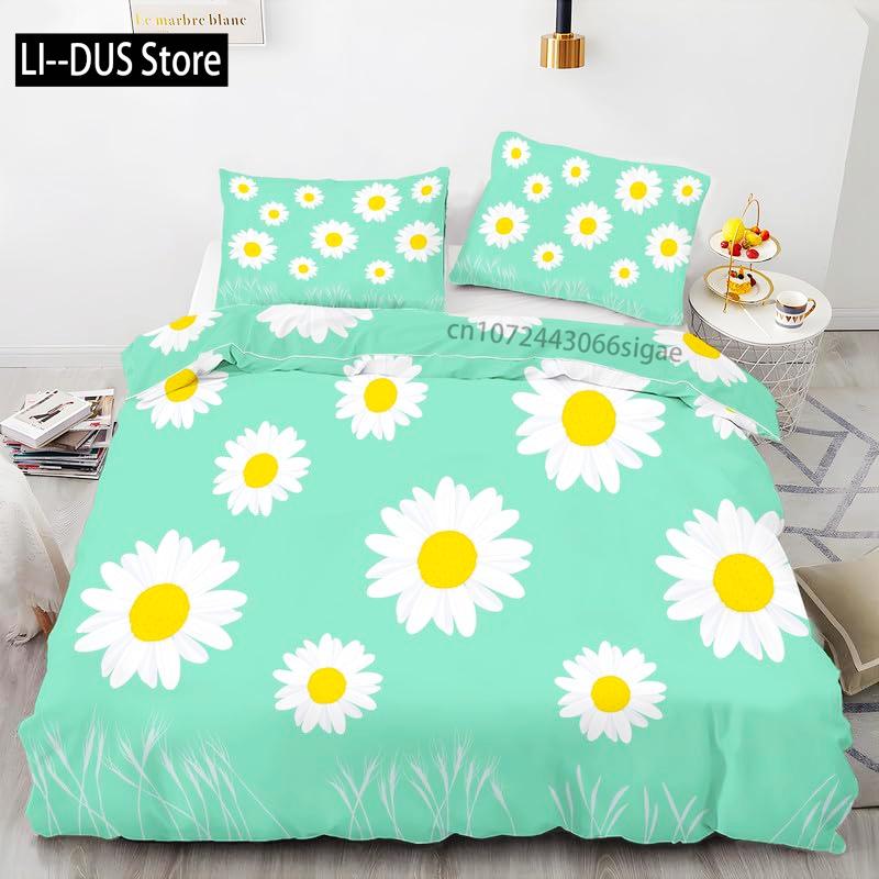 Daisy Flowers Bedding Set Twin Size, Floral Duvet Cover Bed Comforter Cover Set for Kid Boy Girl, Quilt Cover Set Decor 3 Piece