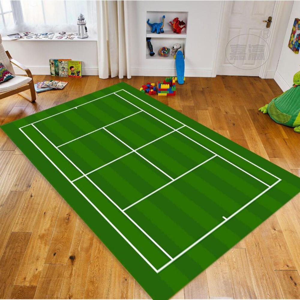 Tapete com Padrão de Quadra de Tênis Esportivo Multicor Antiderrapante Tapete para Sala de Estar Quarto Entrada Tapete Durável Bonito