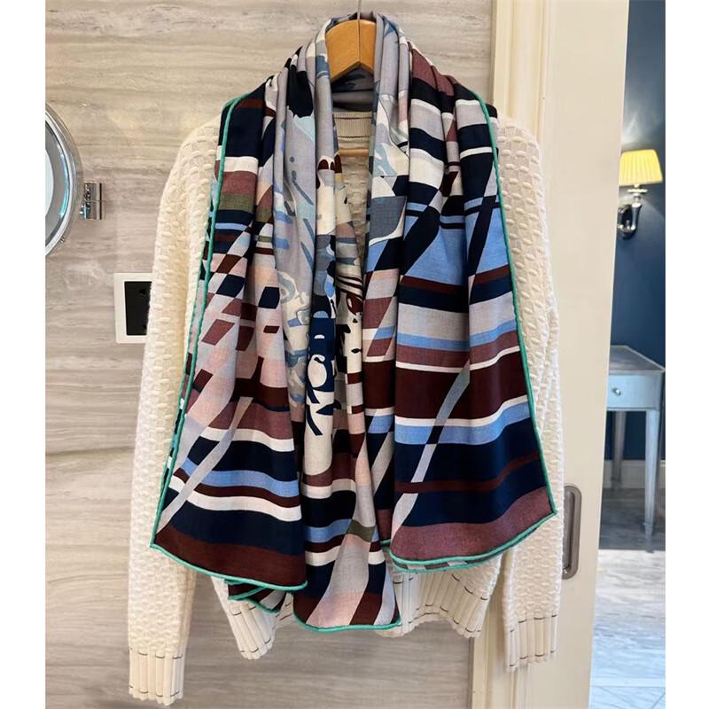 NINA SOLOR Horseman Silk Wool Large Square Scarf