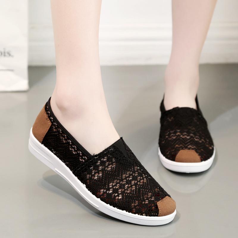 Fashionable Hollow Out Single Shoe 2024 Summer New Cloth Shoe Flat Bottom Comfortable Mesh Breathable Versatile Women's Shoes