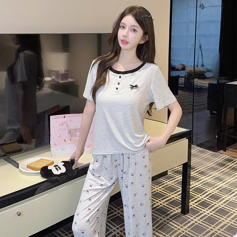 Oh Mi Da thin Modal pajamas women's summer short-sleeved sweet print lazy high-end loungewear can be worn outside