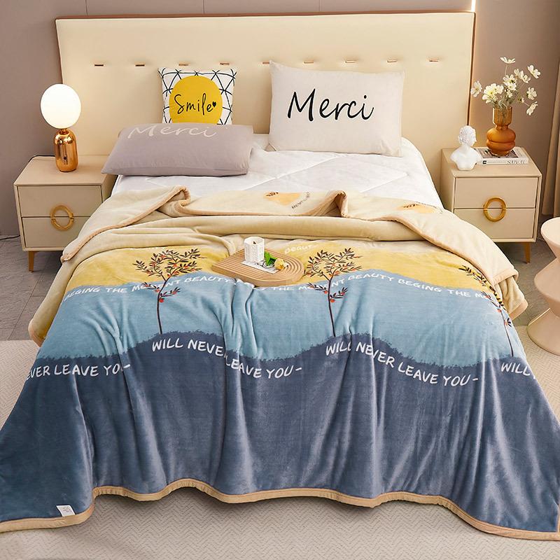 Nordic Style Plant Printed Flannel Blanket Thickened Multi Functional Cover Fleece Blanket Warm Sofa Cover for Office Nap
