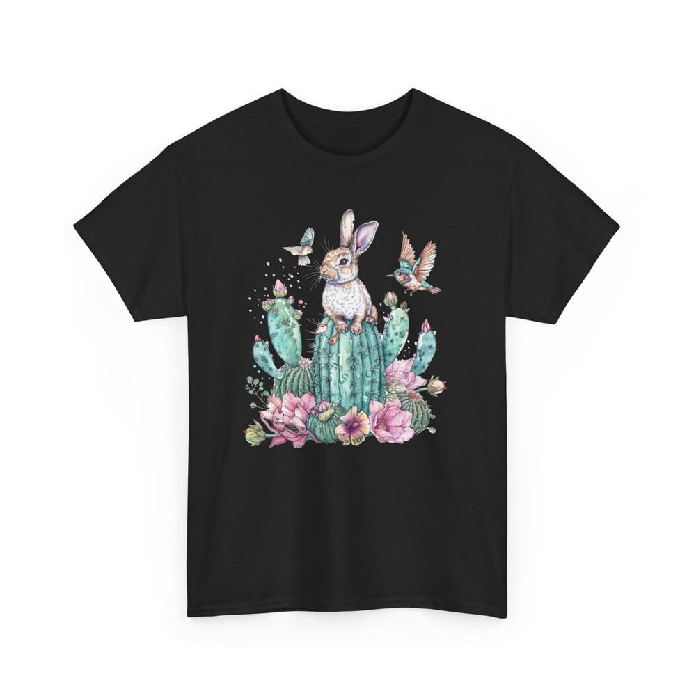 Rabbit Cactus Desert T-Shirt - Cherry Flower Tee for Spring Lovers