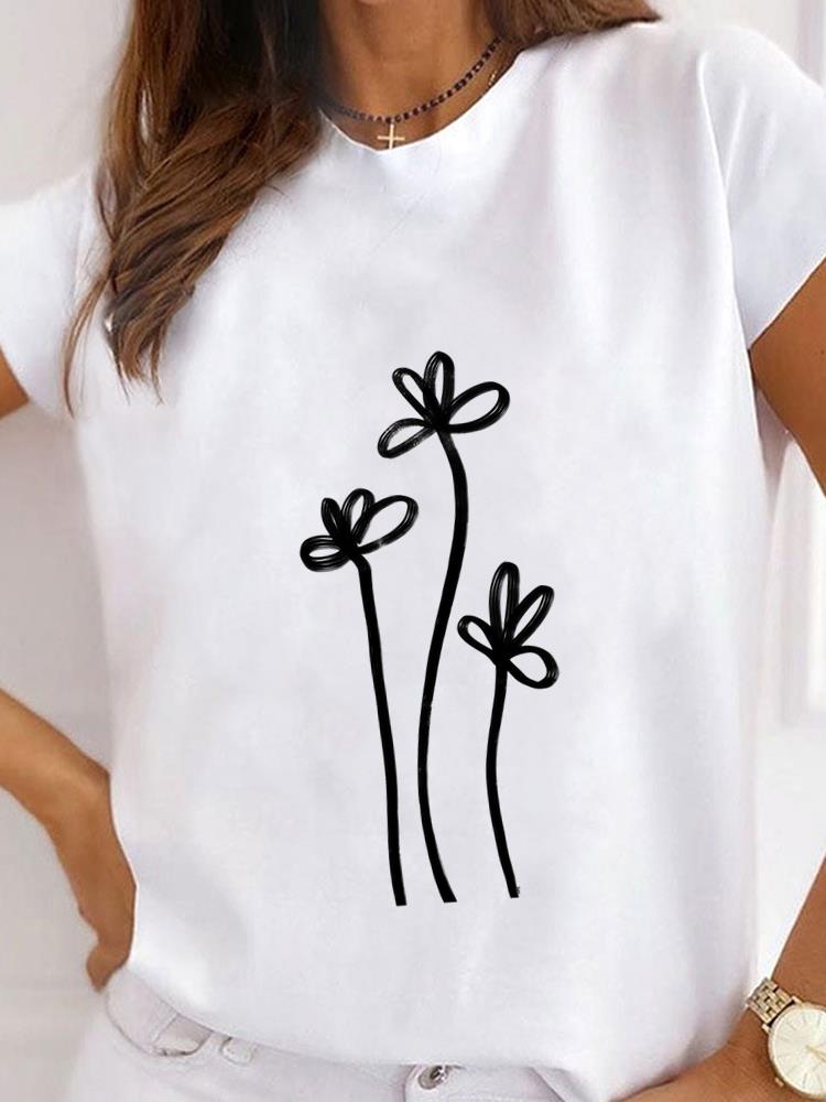 

(Азиатский размер) Одежда Рубашка Женская С принтом Леди Повседневная С коротким рукавом Футболка Топ милый цветочный стиль милая Мода Женские Графические футболки 5XL