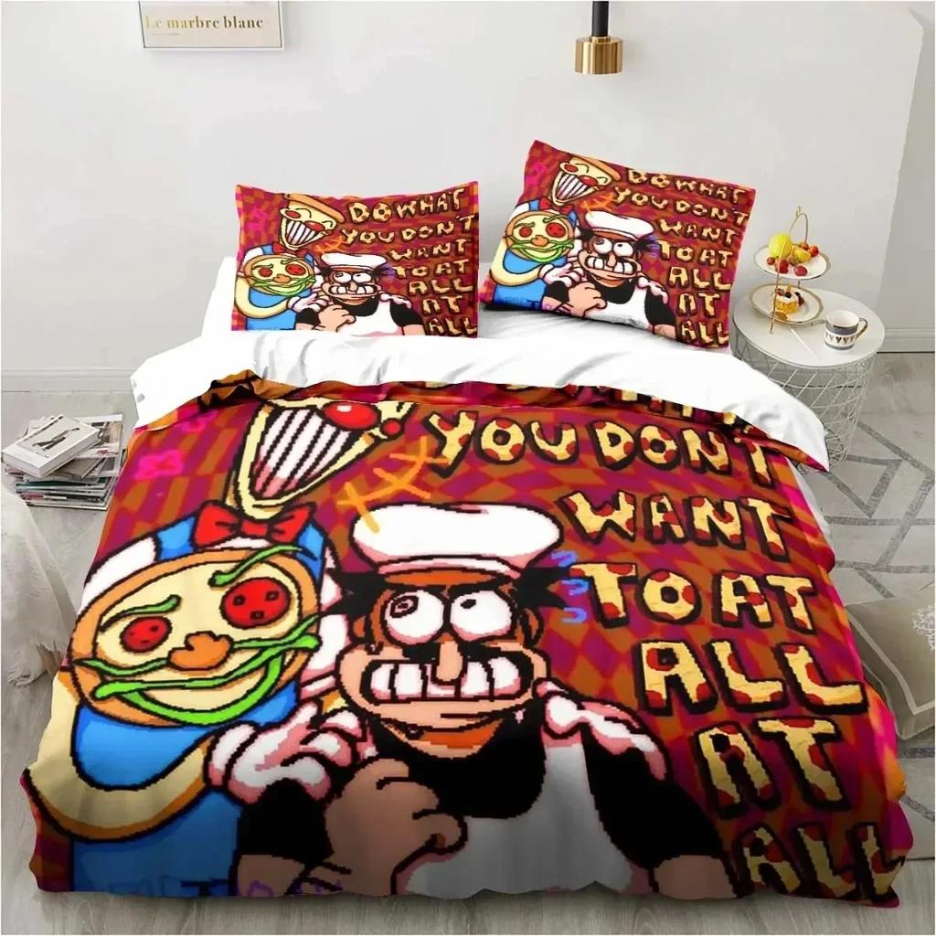 Edredón Torre de Pizza Estilo Pixel Clásico Juego Juego de Ropa de Cama Dormitorio Suave Moderno S Cómodo