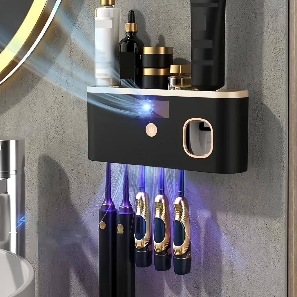 Smart Toothbrush Sterilizer with Automatic Toothpaste Dispenser - Wall Mount, 5-Slot Storage, Durable Plastic, USB Rechargeable Battery