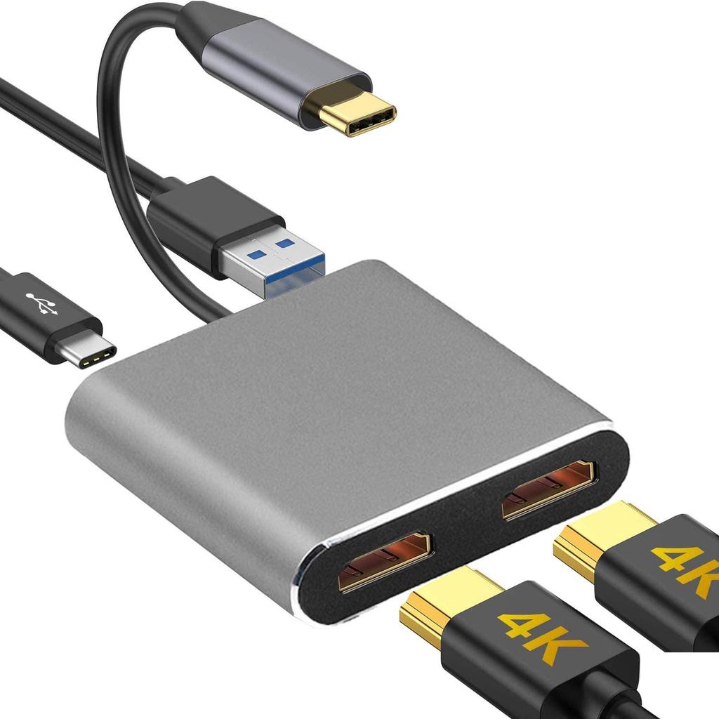 USB-C to Dual 4K HDMI Hub, 4-in-1 Docking Station with PD and USB 3.0 for MacBook