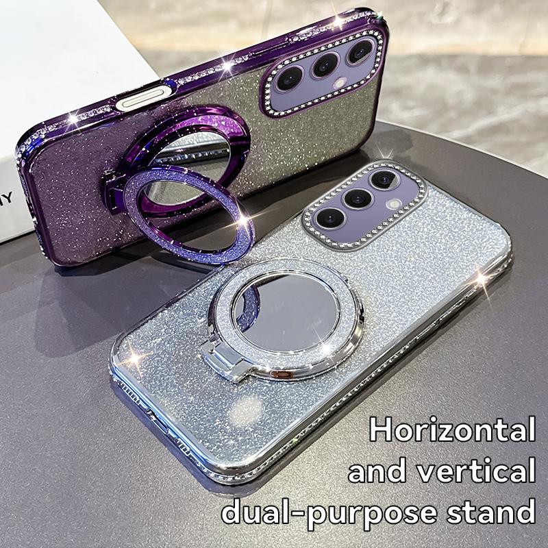 Fashion Diamond Glitter Plating Soft Case For Samsung Galaxy S20 FE S21 Plus S22 S23 S24 Ultra S25 Edge Bracket Shockproof Cover