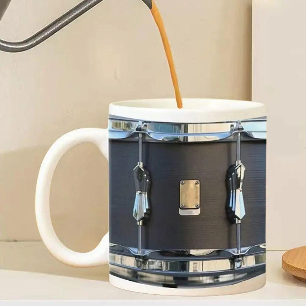 Heat-resistant Vintage Drum Mug With Spoon Ceramic Water Cup Universal Drumming Coffee Cup  Drummer