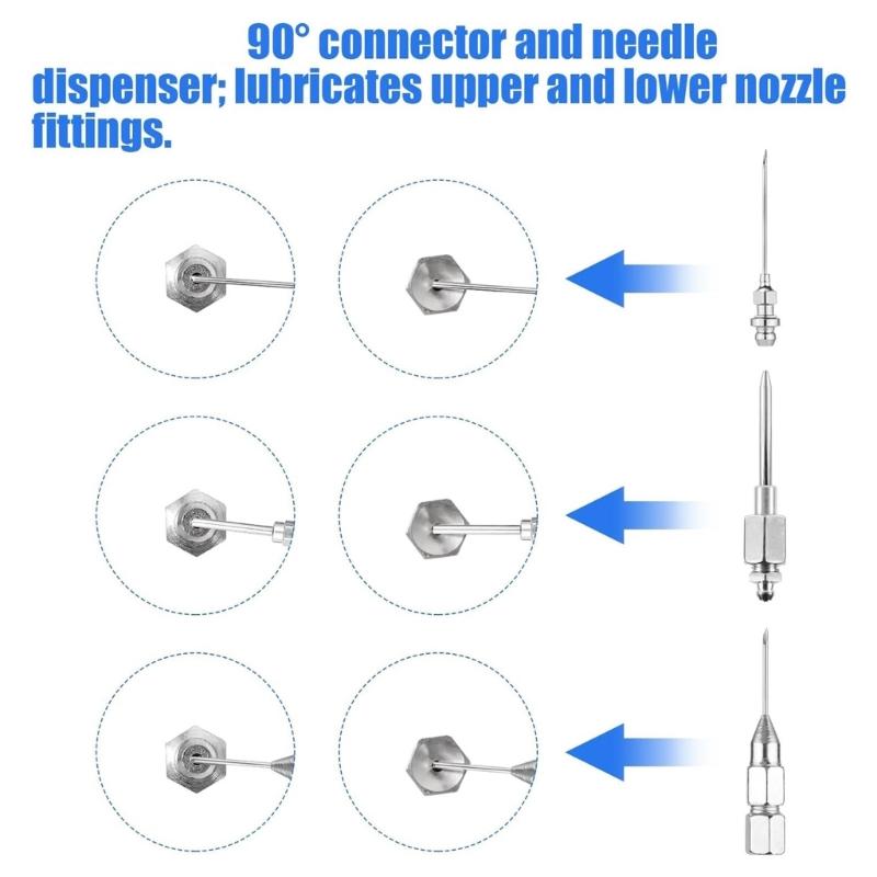 Grease Guns Needle Nozzle Couplers Adapter Lubrication Tool with Double Handle for Hard To Reach Fittings Repair Shops