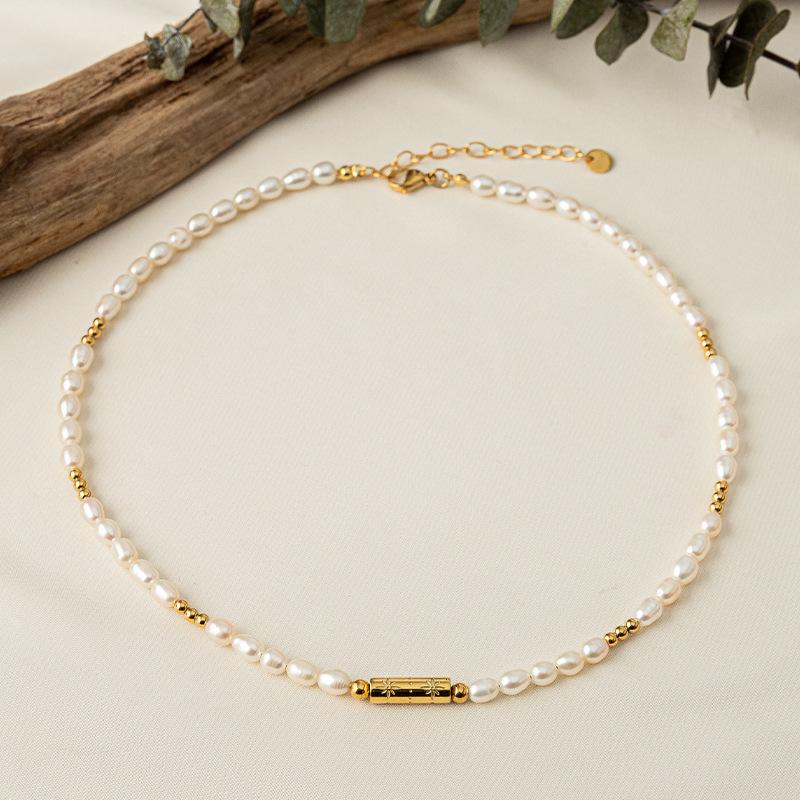 GEMCHIC Women s Minimalist Natural Pearl Titanium Steel Choker Necklace
