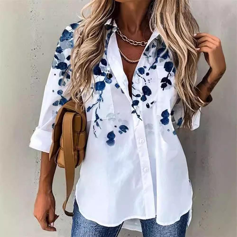 Dámská jarní móda ležérní pouliční košile na knoflíky elegantní a pohodlný top s dlouhým rukávem volná halenka oblečení pro office lady