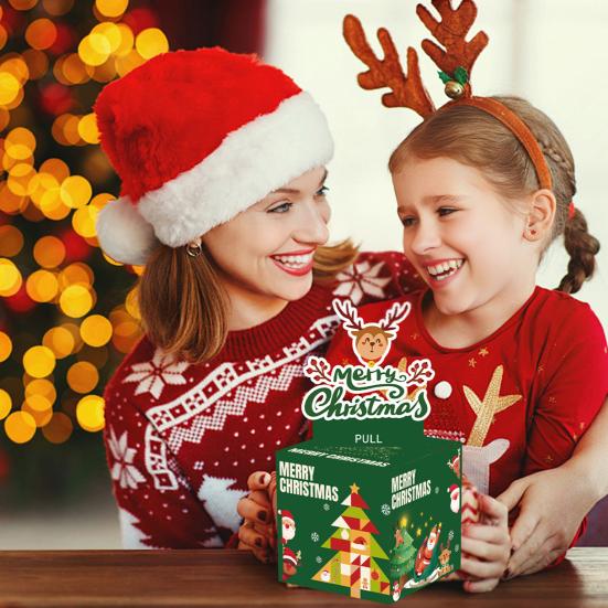 Christmas Money Box for Cash Gift Pull Surprise Money Holder with Snowman/Tree/Santa Card And 50 Pcs Transparent Bags for Home Party Favors