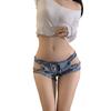 Sexkleidung pure Begierde sexy Damen Low Waist Reißverschluss offen Shorts zerrissener Denim Hotpants Nachtclub Versuchung